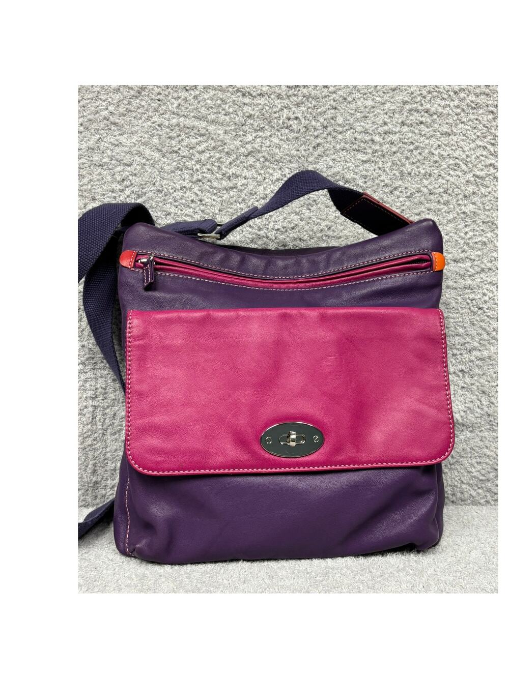 Mywalit Purple Pink Colorblock Leather Crossbody Purse #73945